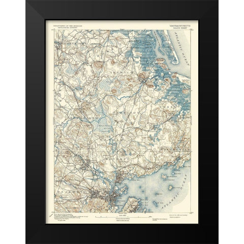 Salem Massachusetts Quad - USGS 1893 Black Modern Wood Framed Art Print by USGS