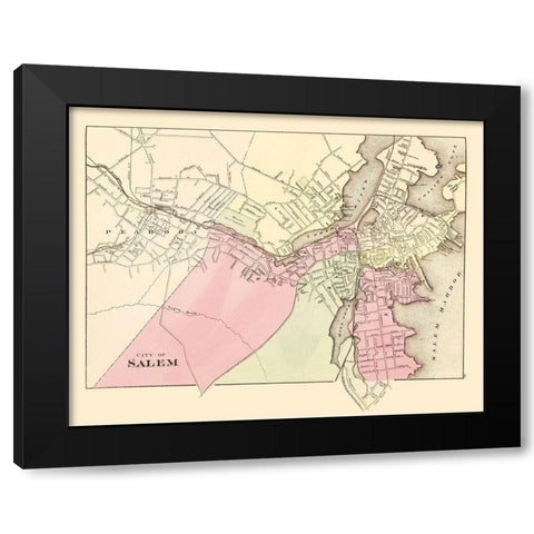 Salem Massachusetts - Walling 1871 Black Modern Wood Framed Art Print by Walling