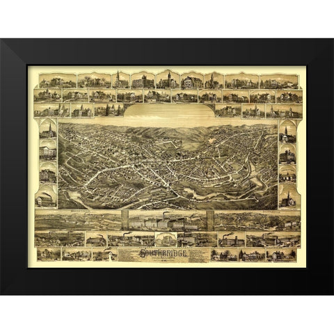 Southbridge Massachusetts - Bailey 1892  Black Modern Wood Framed Art Print by Bailey
