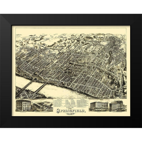 Springfield Massachusetts - Bailey 1875 Black Modern Wood Framed Art Print by Bailey