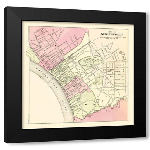 Springfield Massachusetts - Walling 1871 Black Modern Wood Framed Art Print by Walling