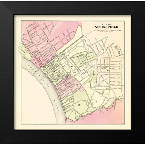Springfield Massachusetts - Walling 1871 Black Modern Wood Framed Art Print by Walling