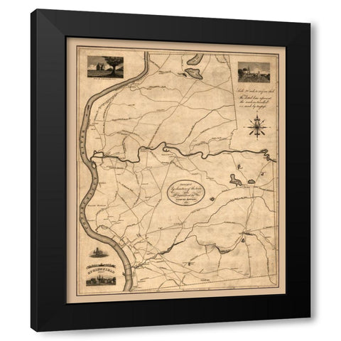 Springfield Massachusetts - Bowles 1827 Black Modern Wood Framed Art Print with Double Matting by Bowles