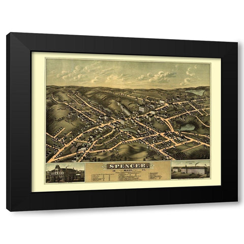 Spencer Massachusetts - Bailey 1877  Black Modern Wood Framed Art Print with Double Matting by Bailey