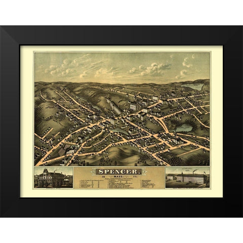 Spencer Massachusetts - Bailey 1877  Black Modern Wood Framed Art Print by Bailey