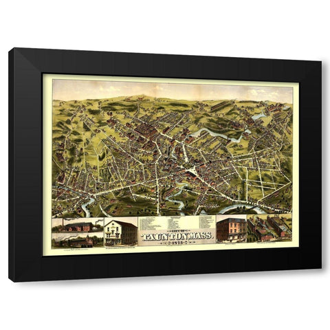 Taunton Massachusetts - Bailey 1875  Black Modern Wood Framed Art Print by Bailey