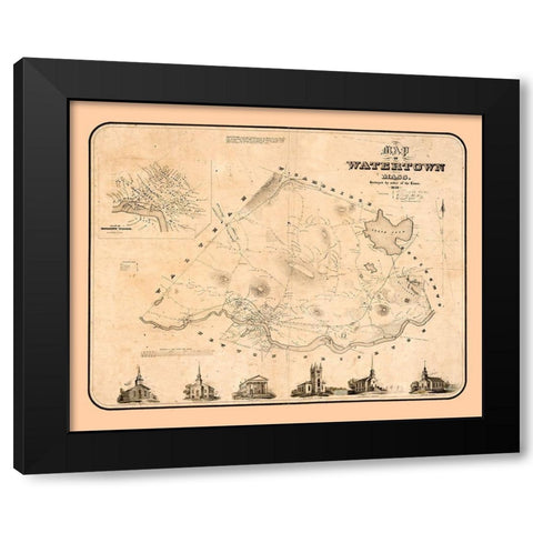 Watertown Massachusetts - Whiting 1850 Black Modern Wood Framed Art Print with Double Matting by Whiting