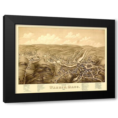 Warren Massachusetts - Bailey 1879  Black Modern Wood Framed Art Print with Double Matting by Bailey