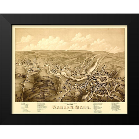 Warren Massachusetts - Bailey 1879  Black Modern Wood Framed Art Print by Bailey