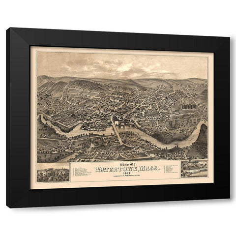 Watertown Massachusetts - Bailey 1879  Black Modern Wood Framed Art Print with Double Matting by Bailey
