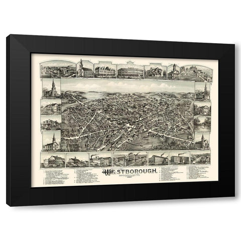 Westborough Massachusetts - Bailey 1888 Black Modern Wood Framed Art Print by Bailey