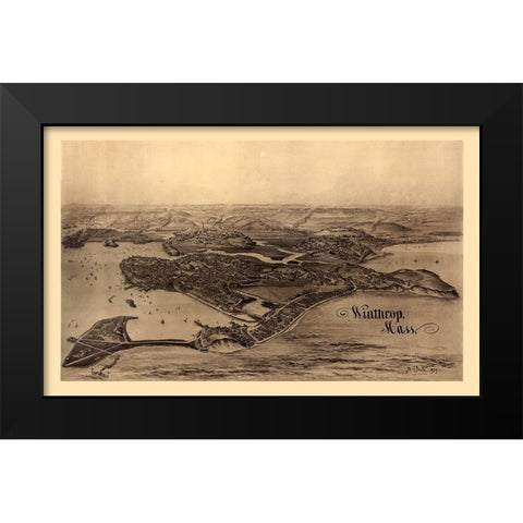 Winthrop Massachusetts - Poole 1894 Black Modern Wood Framed Art Print by Poole