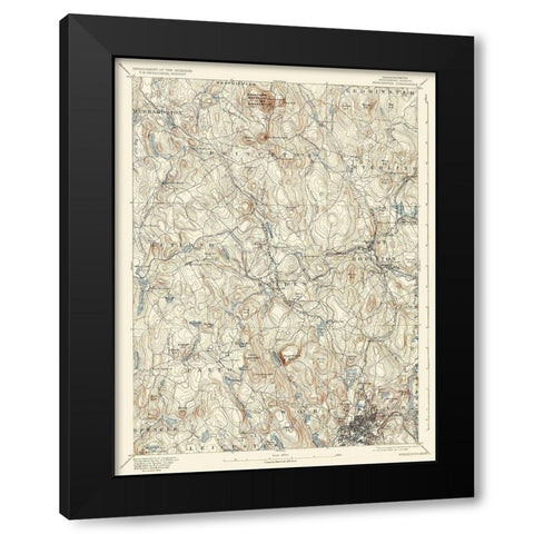 Worcester Massachusetts Quad - USGS 1892 Black Modern Wood Framed Art Print with Double Matting by USGS