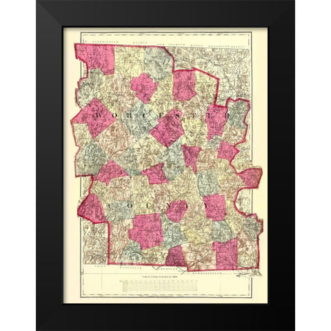 Worcester Massachusetts - Walling 1871 Black Modern Wood Framed Art Print by Walling