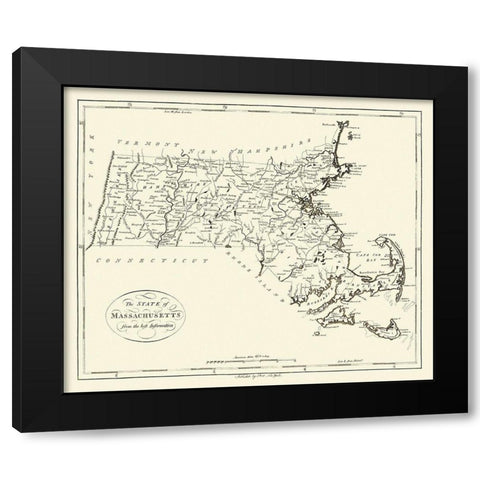 Massachusetts - Reid 1796 Black Modern Wood Framed Art Print with Double Matting by Reid