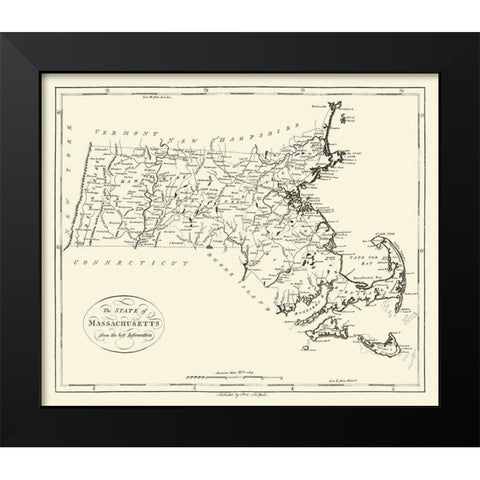 Massachusetts - Reid 1796 Black Modern Wood Framed Art Print by Reid