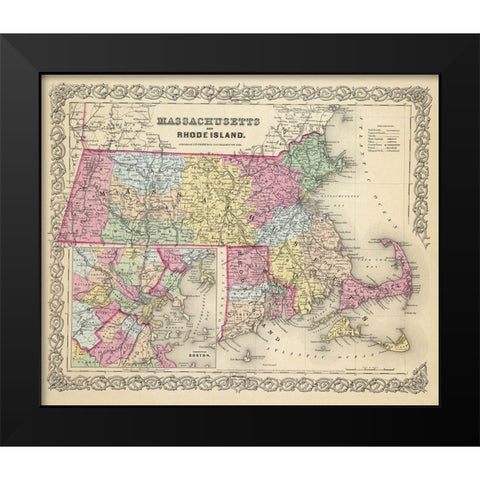 Massachusetts - Colton 1856 Black Modern Wood Framed Art Print by Colton
