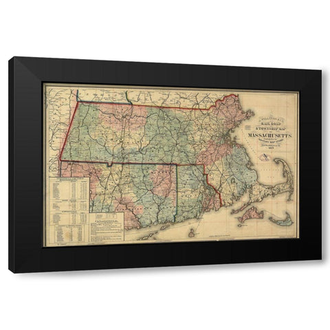 State of Massachusetts Railroads - Williams 1879 Black Modern Wood Framed Art Print by Williams