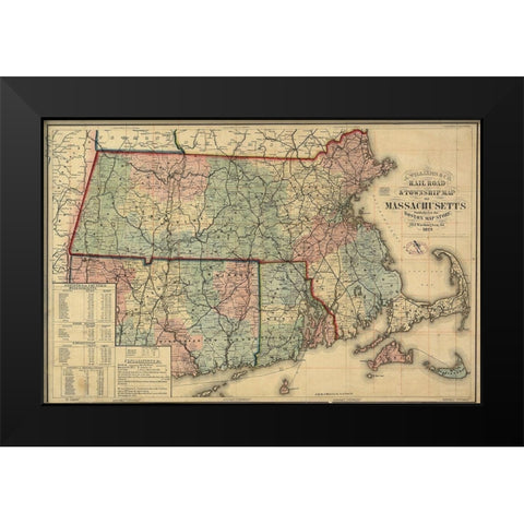 State of Massachusetts Railroads - Williams 1879 Black Modern Wood Framed Art Print by Williams