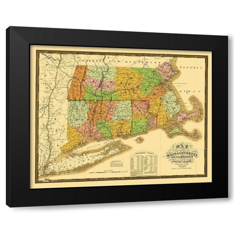 Massachusetts, Connecticut, Rhode Island 1831 Black Modern Wood Framed Art Print by Mitchell