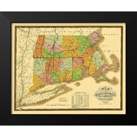 Massachusetts, Connecticut, Rhode Island 1831 Black Modern Wood Framed Art Print by Mitchell