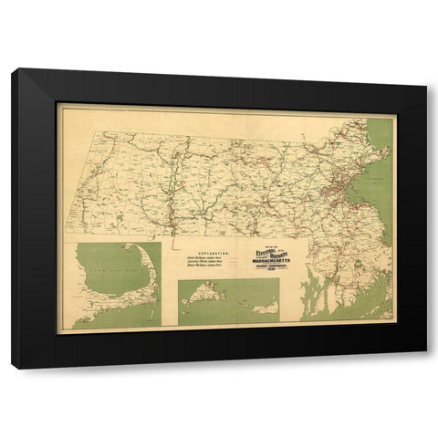 Massachusetts Railroads - Walker 1899  Black Modern Wood Framed Art Print with Double Matting by Walker