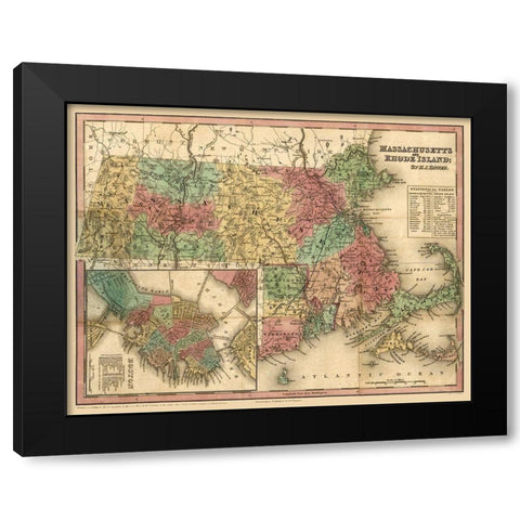 Massachusetts Rhode Island - Tanner 1833  Black Modern Wood Framed Art Print by Tanner