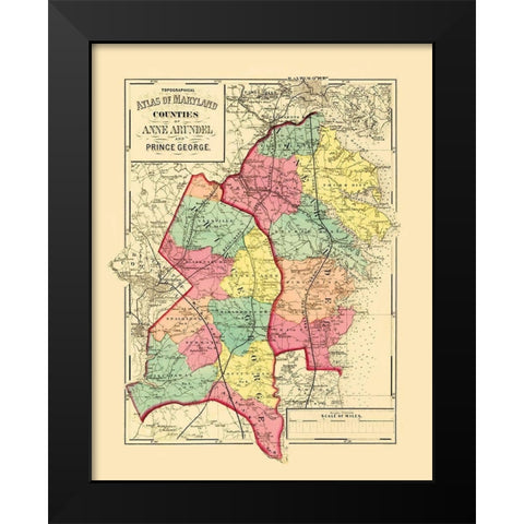 Anne Arundel  Prince George Maryland - Walling Black Modern Wood Framed Art Print by Walling