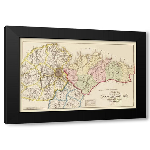 Anne Arundel  Baltimore Maryland - Hopkins 1878 Black Modern Wood Framed Art Print with Double Matting by Hopkins