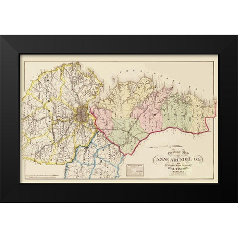 Anne Arundel  Baltimore Maryland - Hopkins 1878 Black Modern Wood Framed Art Print by Hopkins