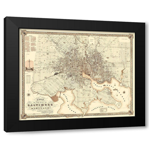 Baltimore Maryland - Van Derveer 1851 Black Modern Wood Framed Art Print with Double Matting by Van Derveer