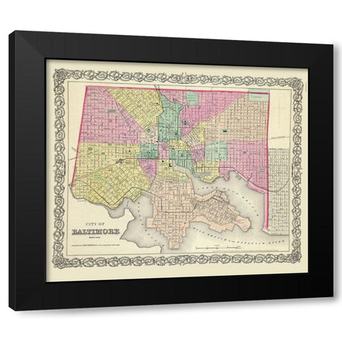 Baltimore Maryland - Colton 1856 Black Modern Wood Framed Art Print by Colton