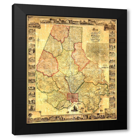 Baltimore Maryland Landowner - Taylor 1857 Black Modern Wood Framed Art Print by Taylor