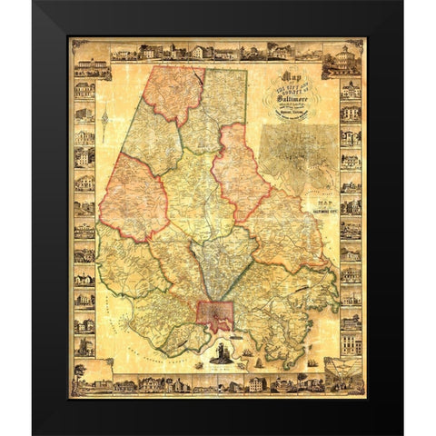 Baltimore Maryland Landowner - Taylor 1857 Black Modern Wood Framed Art Print by Taylor