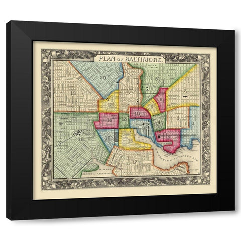 Baltimore Maryland - Mitchell 1867 Black Modern Wood Framed Art Print by Mitchell