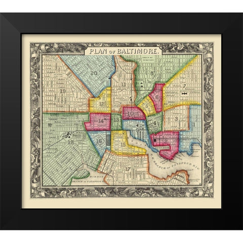 Baltimore Maryland - Mitchell 1867 Black Modern Wood Framed Art Print by Mitchell