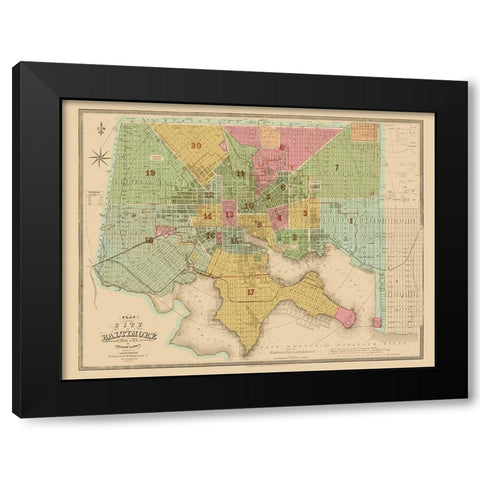 Baltimore Maryland - Lucas 1852 Black Modern Wood Framed Art Print with Double Matting by Lucas