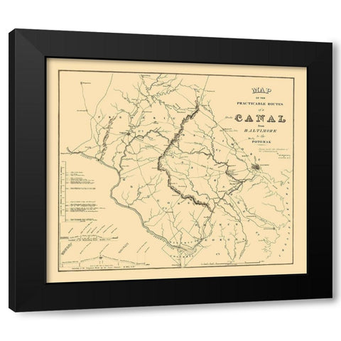 Baltimore to Potomac Canal, Maryland - Welch 1838 Black Modern Wood Framed Art Print by Welch