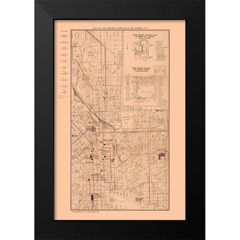 Baltimore Maryland - Horn  1910  Black Modern Wood Framed Art Print by Horn