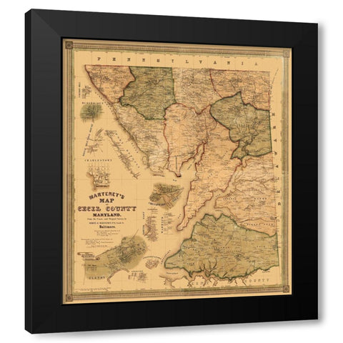 Cecil Maryland Landowner - Martenet 1858 Black Modern Wood Framed Art Print with Double Matting by Martenet