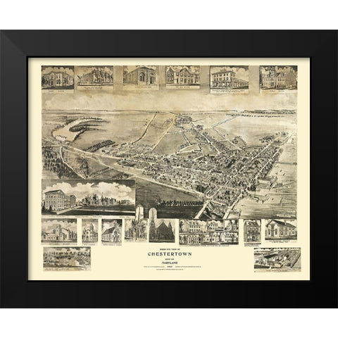 Chestertown Maryland - Fowler 1907 Black Modern Wood Framed Art Print by Fowler