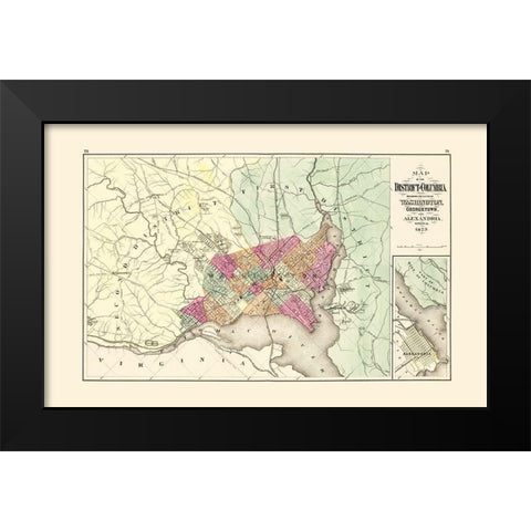 Maryland  Washington DC - Martenet 1873 Black Modern Wood Framed Art Print by Martenet
