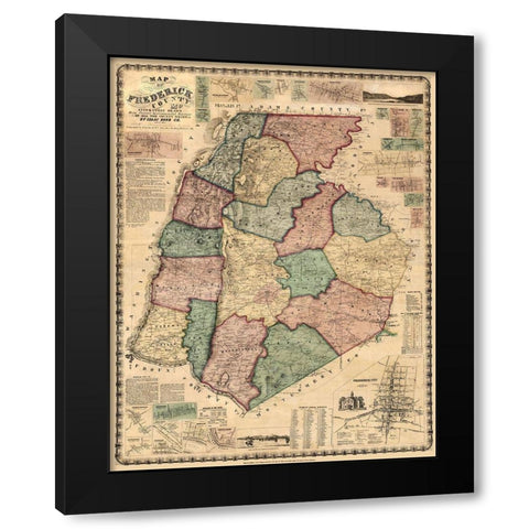 Frederick Maryland Landowner - Martenet 1858 Black Modern Wood Framed Art Print with Double Matting by Martenet
