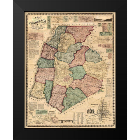 Frederick Maryland Landowner - Martenet 1858 Black Modern Wood Framed Art Print by Martenet