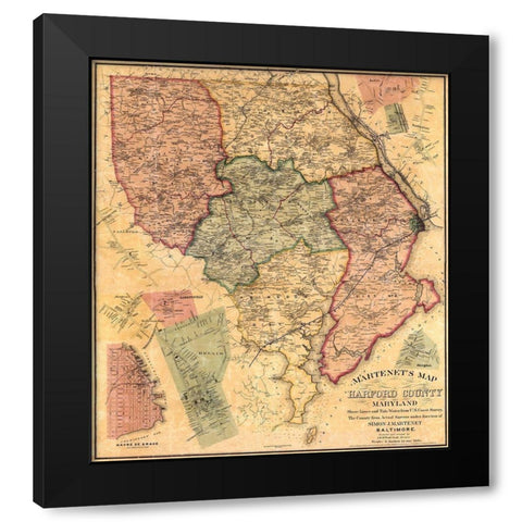 Harford Maryland Landowner - Martenet 1878 Black Modern Wood Framed Art Print with Double Matting by Martenet