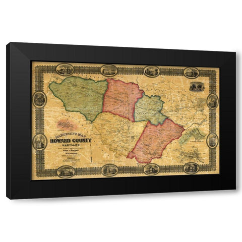 Howard Maryland Landowner - Martenet 1860 Black Modern Wood Framed Art Print with Double Matting by Martenet