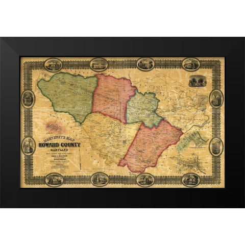 Howard Maryland Landowner - Martenet 1860 Black Modern Wood Framed Art Print by Martenet