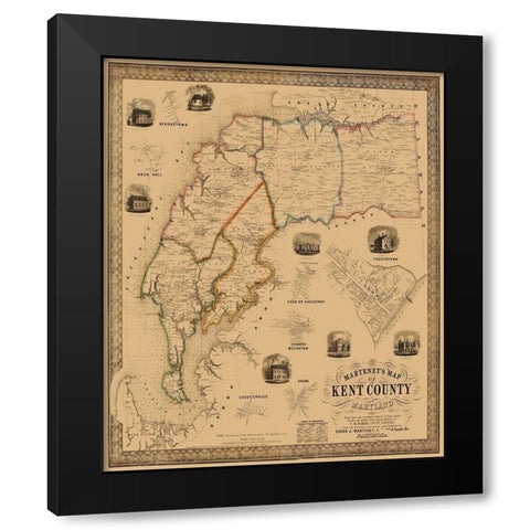 Kent Maryland Landowner - Martenet 1860 Black Modern Wood Framed Art Print with Double Matting by Martenet