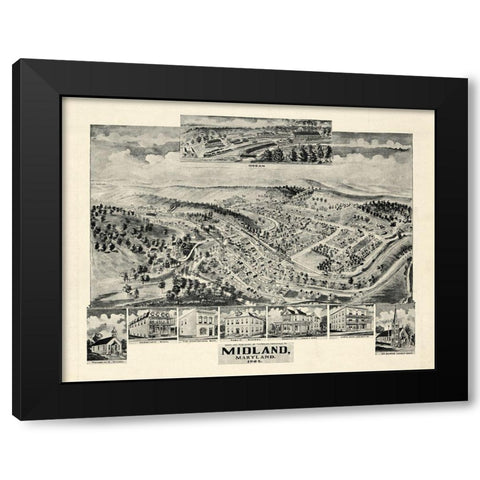 Midland Maryland - Fowler 1905  Black Modern Wood Framed Art Print by Fowler
