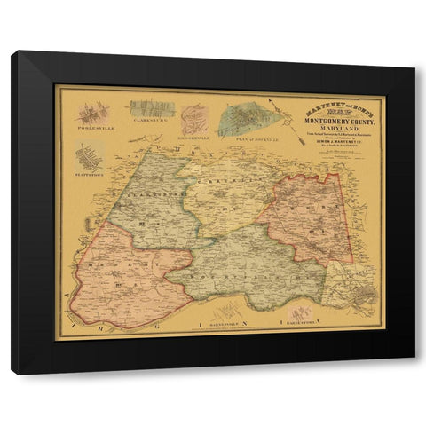 Montgomery Maryland Landowner - Martenet 1865 Black Modern Wood Framed Art Print with Double Matting by Martenet